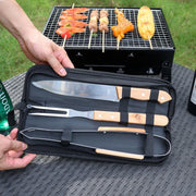 Decopatent® 4 Delig BBQ Gereedschapset in Draagtas - Barbeque accessoires Set - Grill - Barbeque Tang Spatel Vleesvork - Rvs/Hout