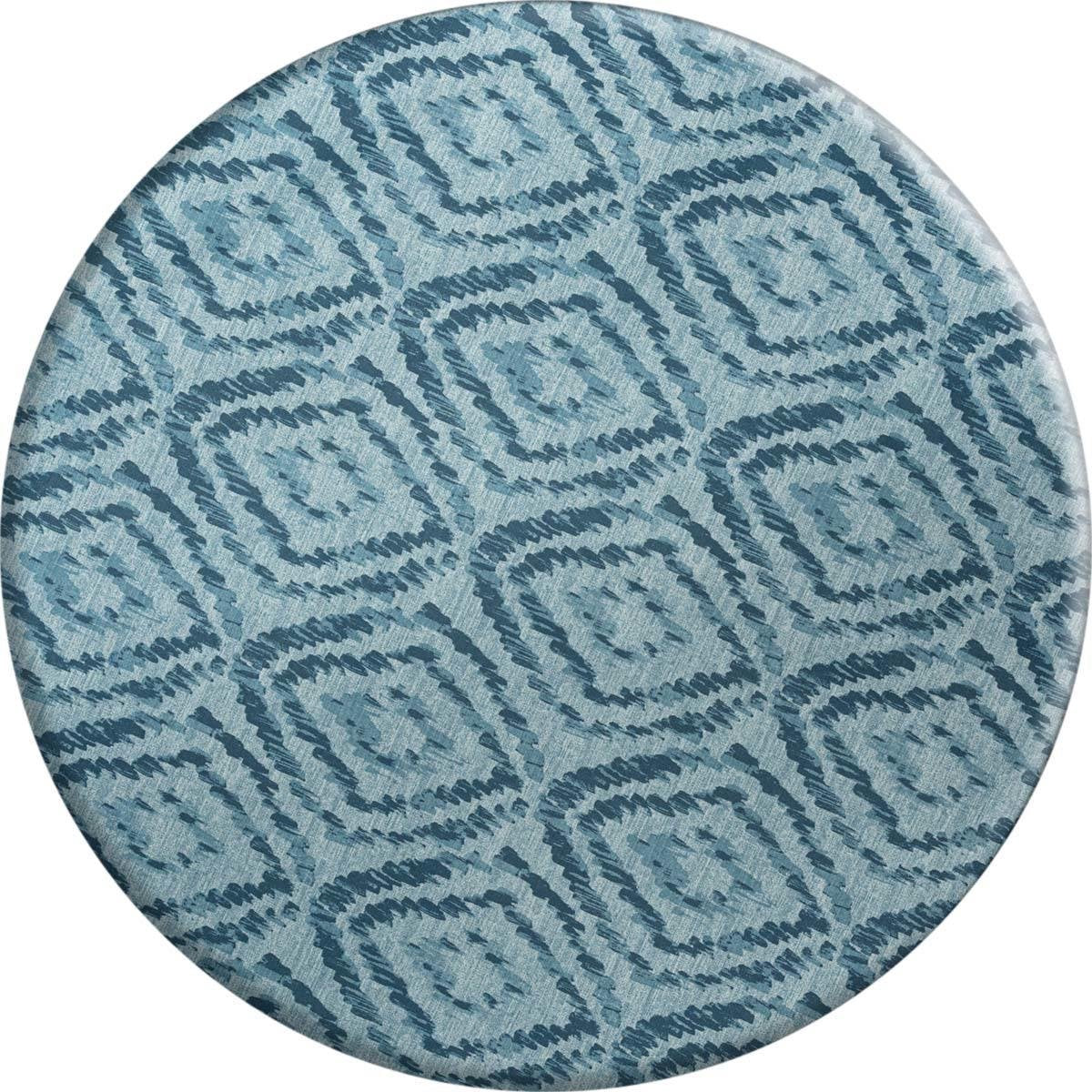 MixMamas Rond Tafelkleed Gecoat - Ø 160 cm - Grote etnische ruit - Blauw