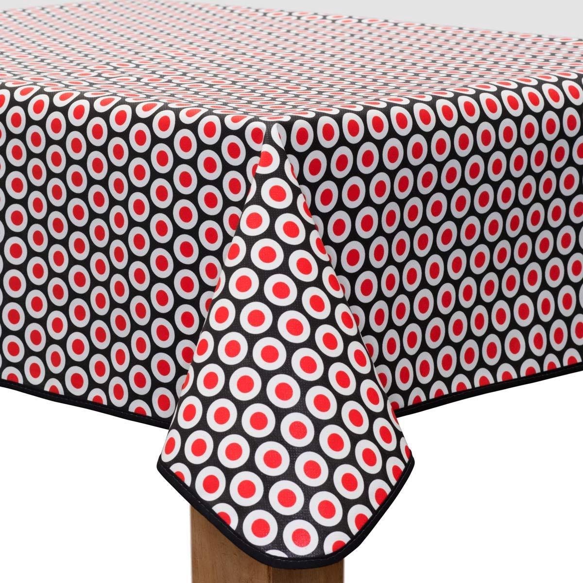MixMamas Vierkant Tafelzeil - Ø 140 cm - Oogjes - Zwart/Rood