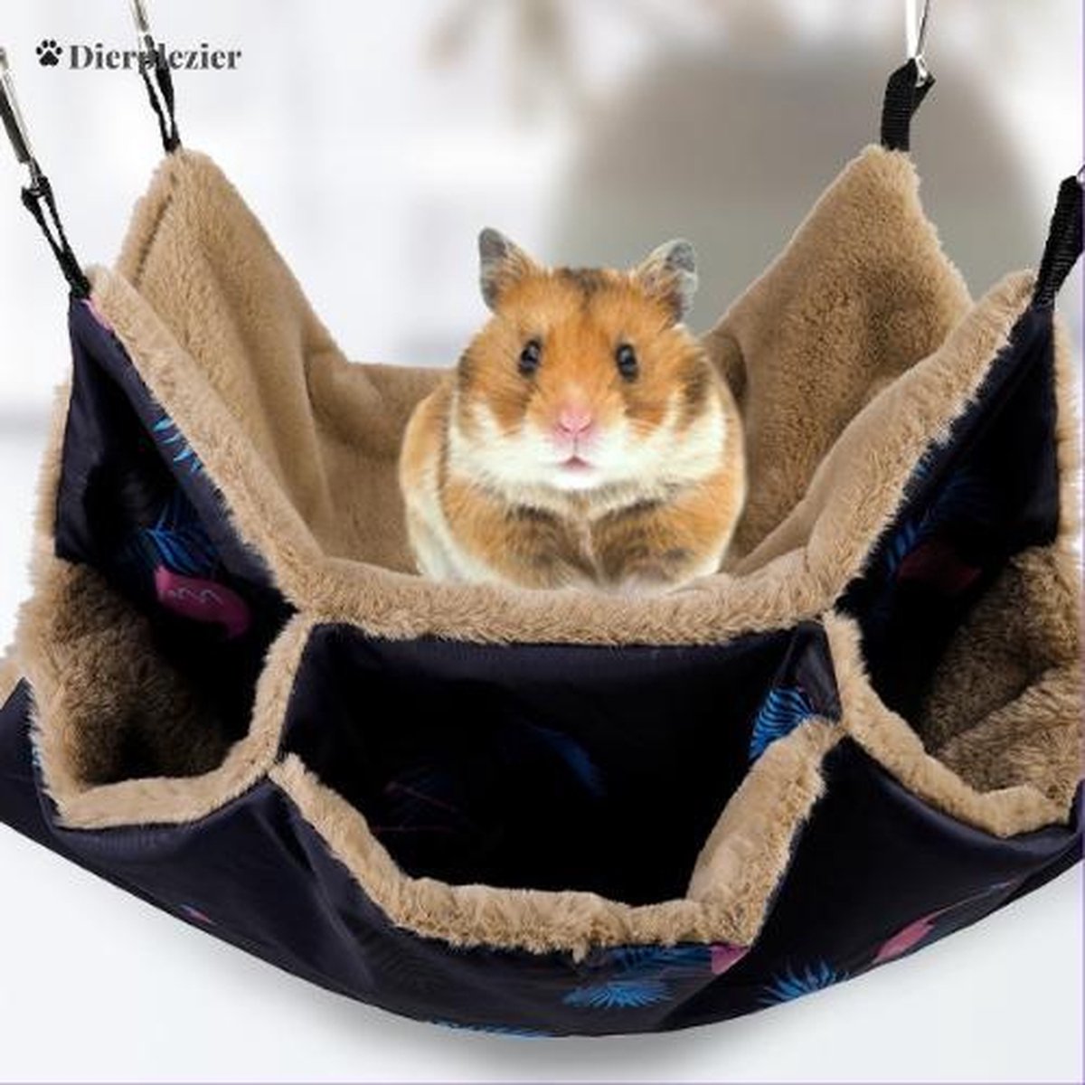 Dierplezier Knaagdier hangmat - Knaagdier hol - Hamster pels slaapzak ophangsysteem - Hangmat knaagdier- Slaaphuis knaagdier- Slaapzak knaagdieren 35 x 35 cm – Grote hangmat knaagdier