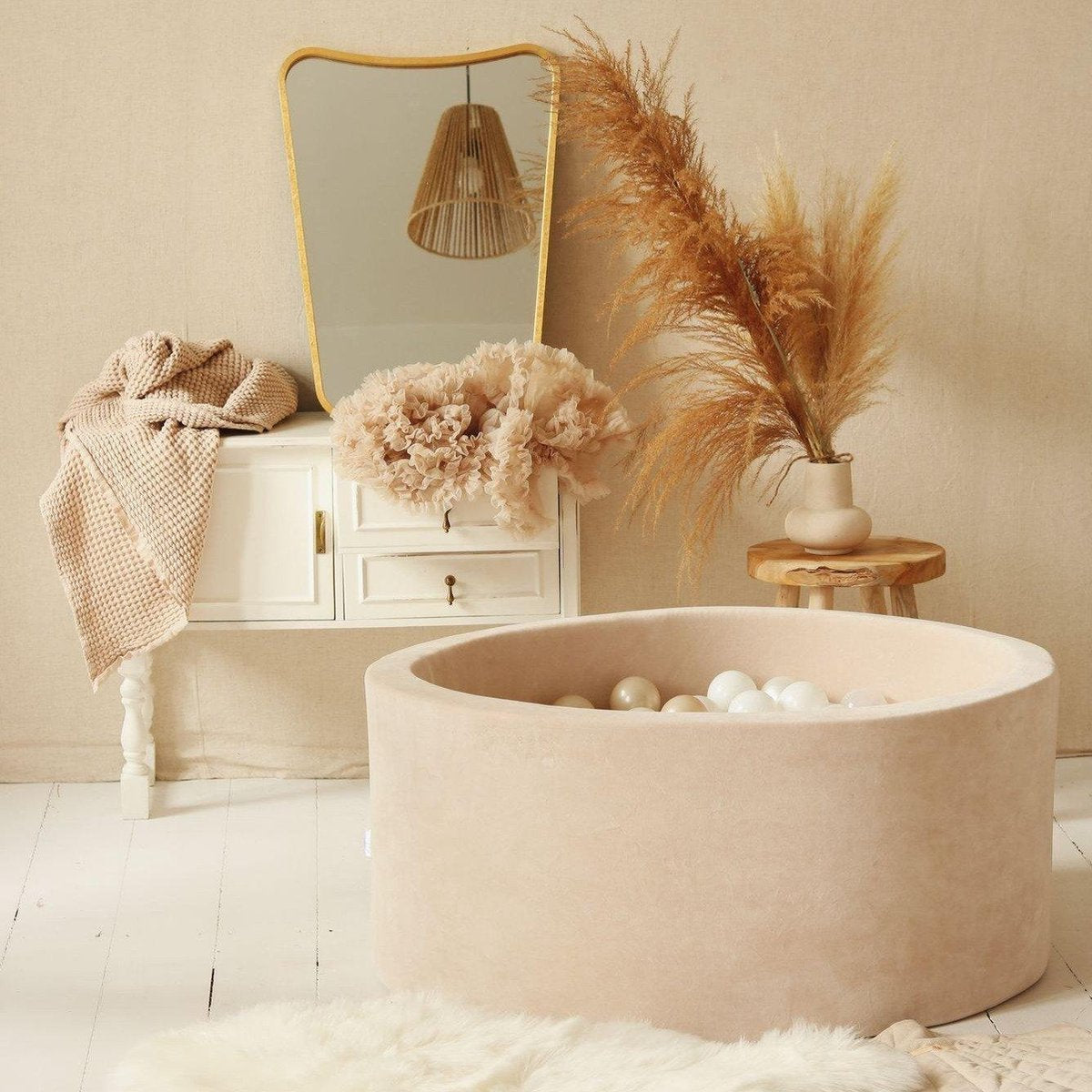 Soft Velvet Ballenbad Beige Moje • Rond 40 x 90 cm • Inclusief 300 Balletjes