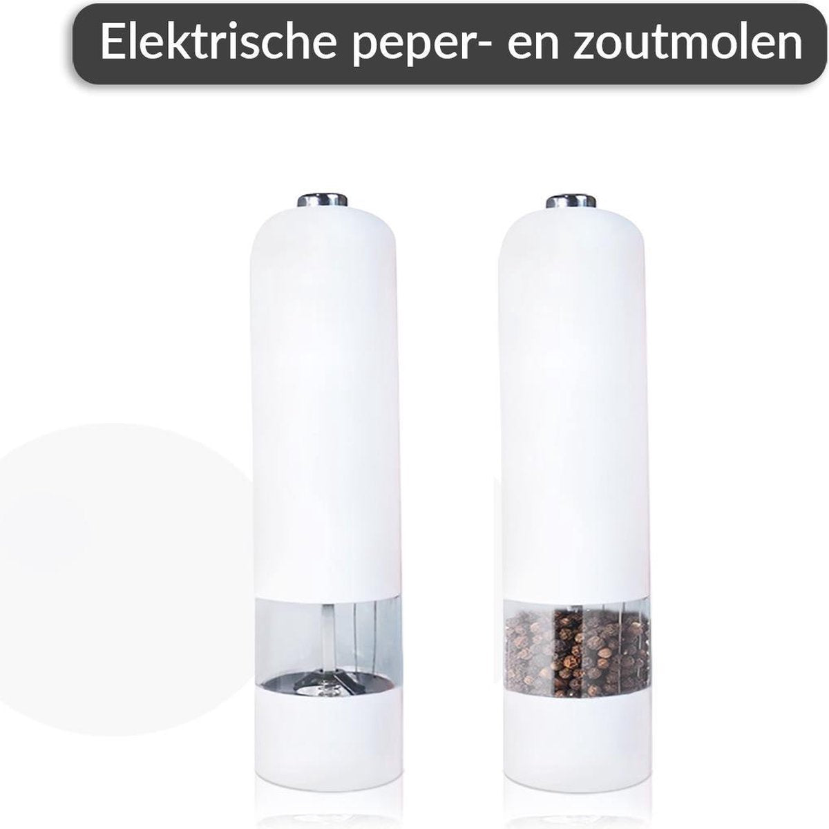 XEOD Elektrische pepermolen en zoutmolen – Pepermolen – Zoutmolen – Verstelbaar – Wit – Elektrisch – Set van 2