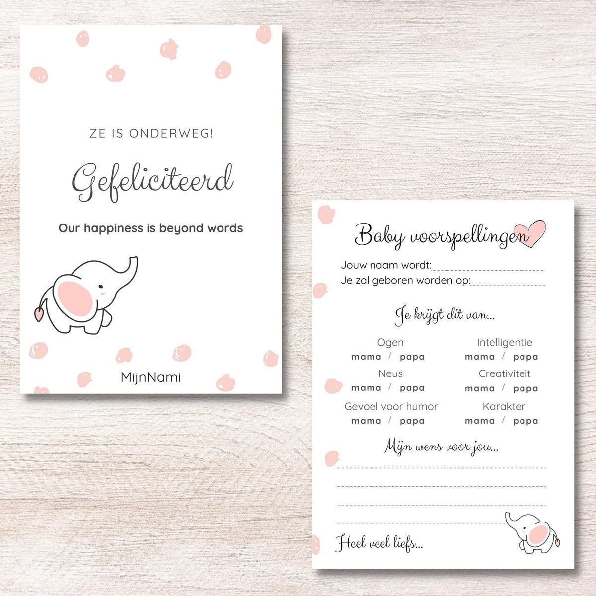 Babyshower Invulkaarten Dots Pink 10 Stuks - A6 300 Grams - Baby Voorspellingen - Babyshower Spelletje