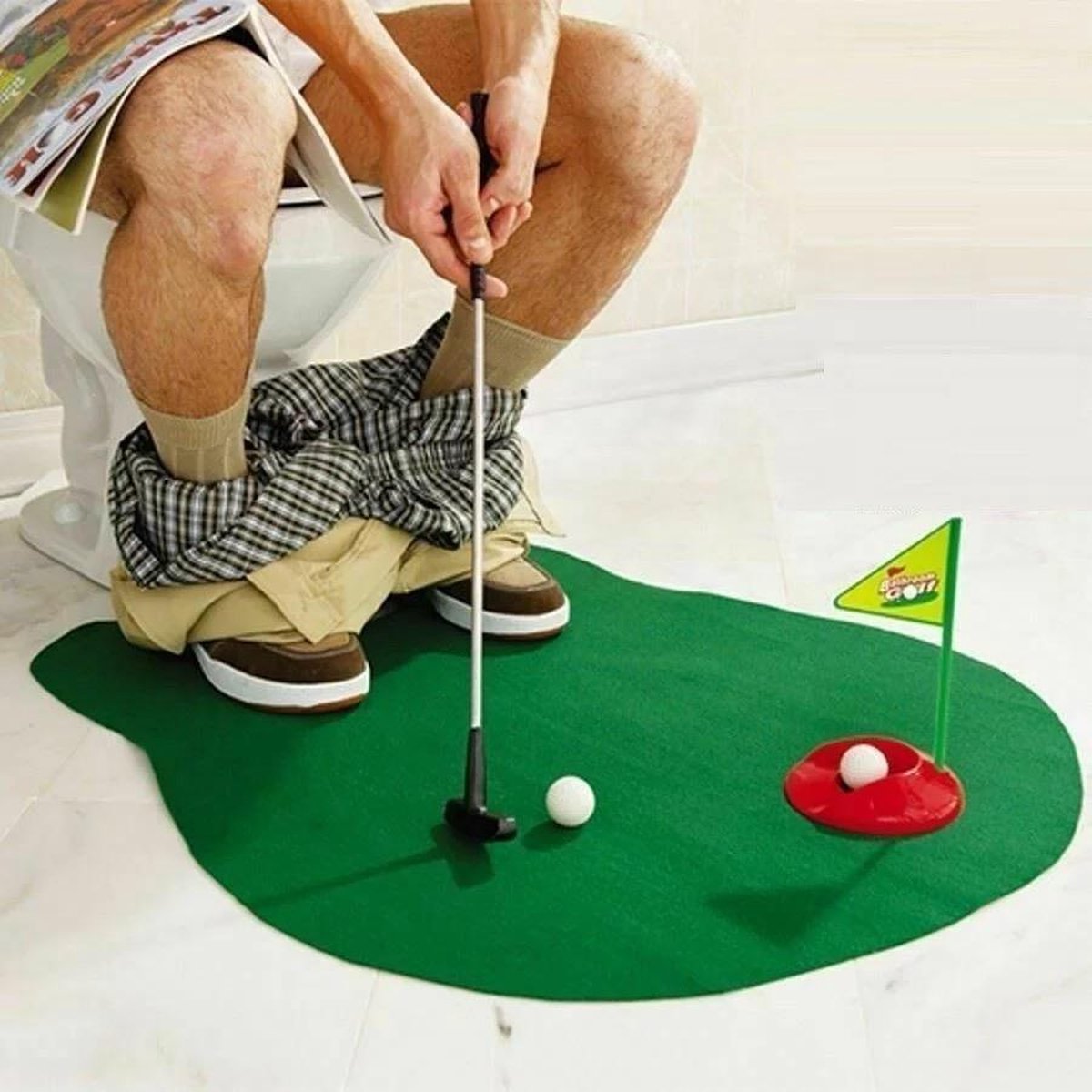 Toilet golf - Golfspel toilet - WC spel - Toilet pret -Trainingsmaterialen - Mini golfset - Spellen - Sport Speelgoed - Putting - Mini golfset - Golf accessoires  - Golftrainingsmateriaal - Trainingsmaterialen