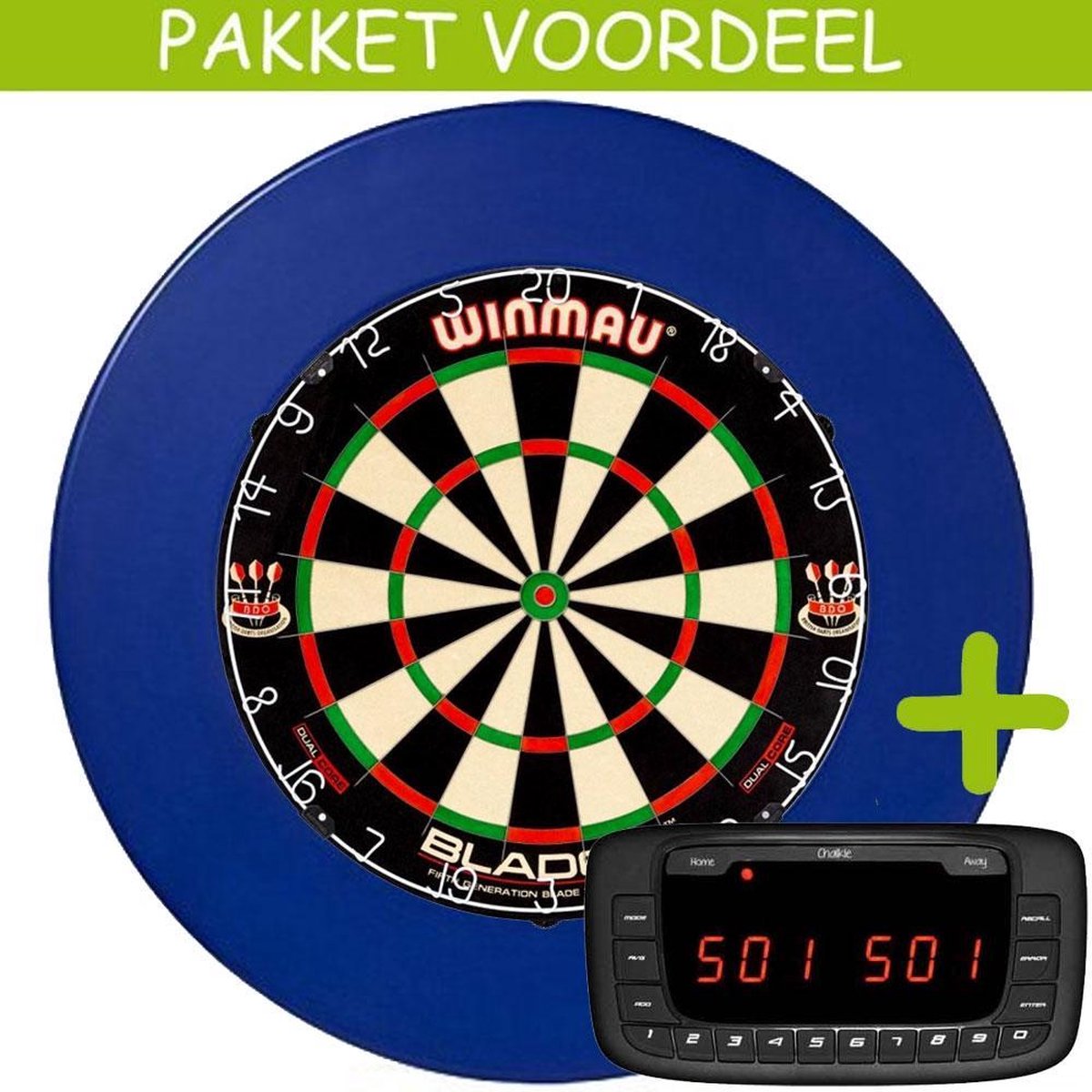 Elektronisch Dart Scorebord VoordeelPakket (Chalkie ) - Pro SFB - Rubberen Surround (Blauw)