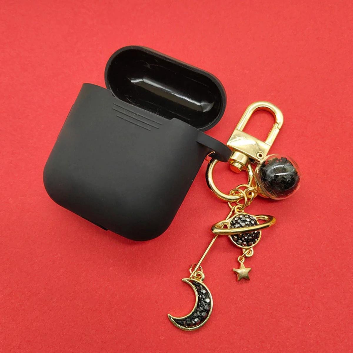 Cover Case voor Apple AirPods 1 en 2 (Siliconen) - Maan en Saturnus
