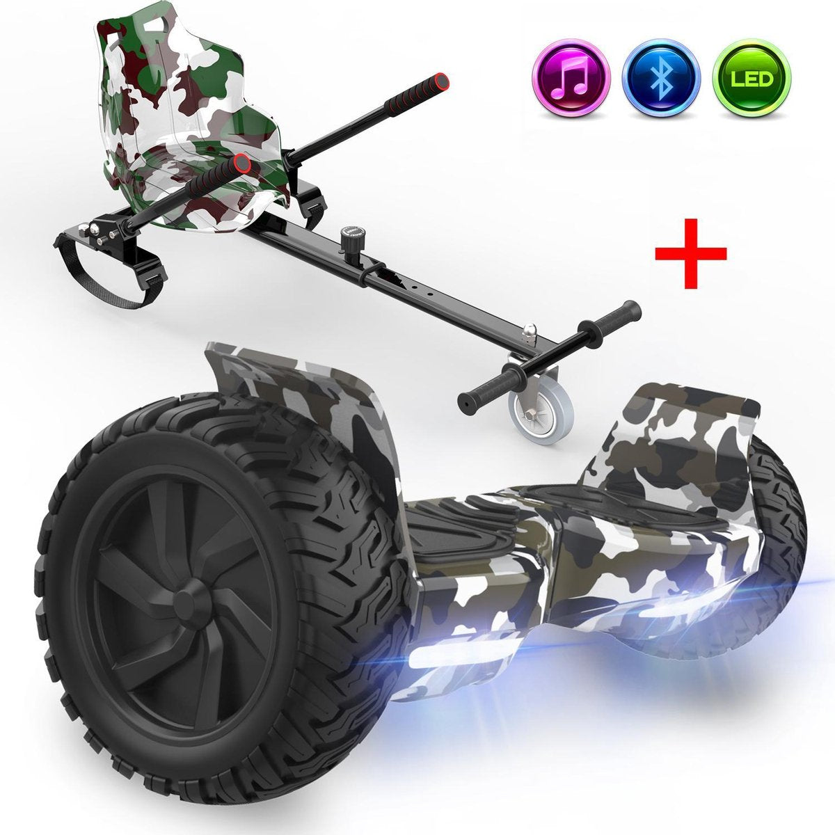 Evercross Challenger Hoverboard 8.5 Inch | 700W | Bluetooth Speaker | Camouflage + Hoverkart Camouflage