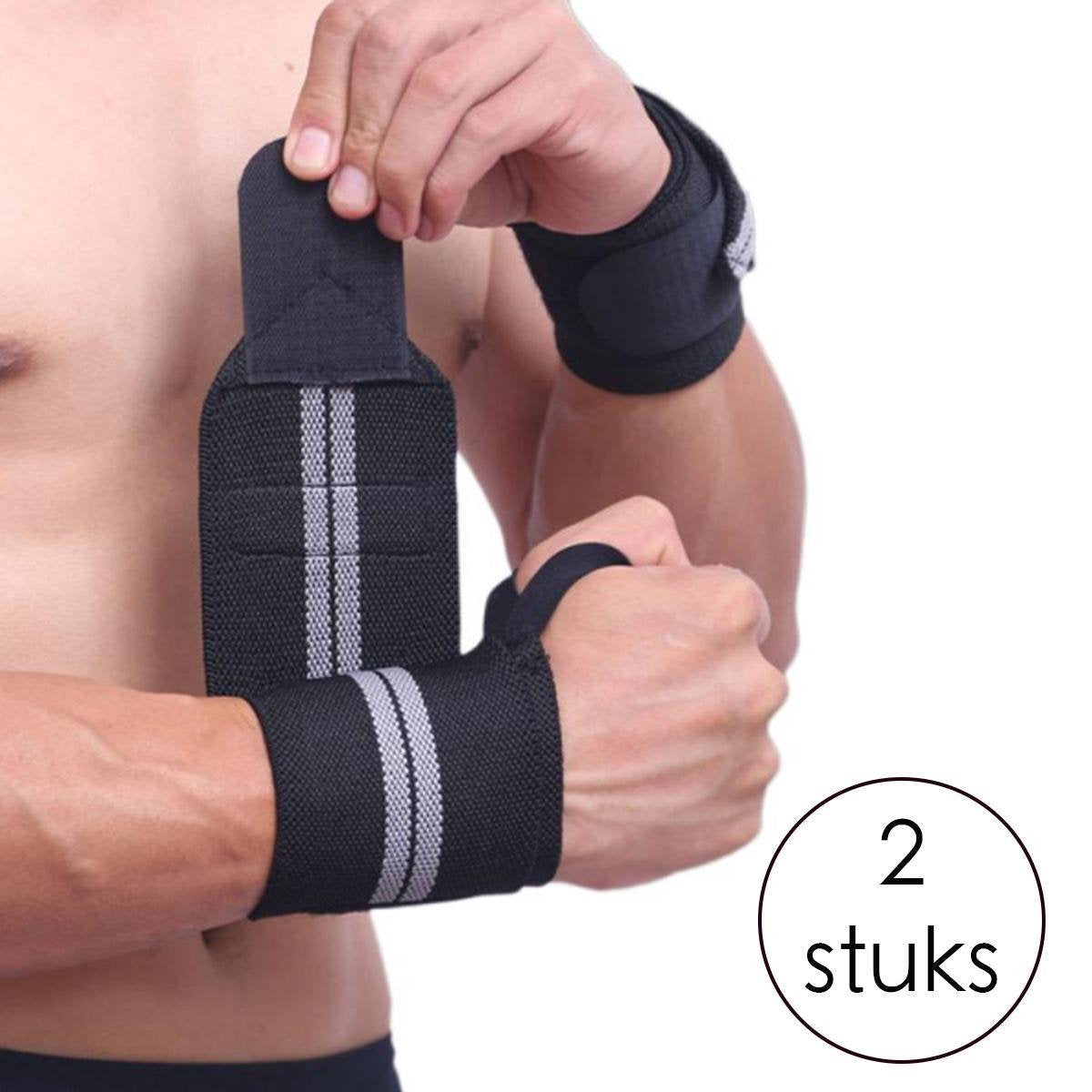 Fitness / Crossfit Polsband - Polsbandage Wrist Support Wraps - Pols Bandage Band - Bodybuilding Support - Gewichthef Straps - Krachttraining Lifting Workout Straps - Set Van 2 Stuks - Zwart/Grijs