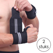 Fitness / Crossfit Polsband - Polsbandage Wrist Support Wraps - Pols Bandage Band - Bodybuilding Support - Gewichthef Straps - Krachttraining Lifting Workout Straps - Set Van 2 Stuks - Zwart/Grijs