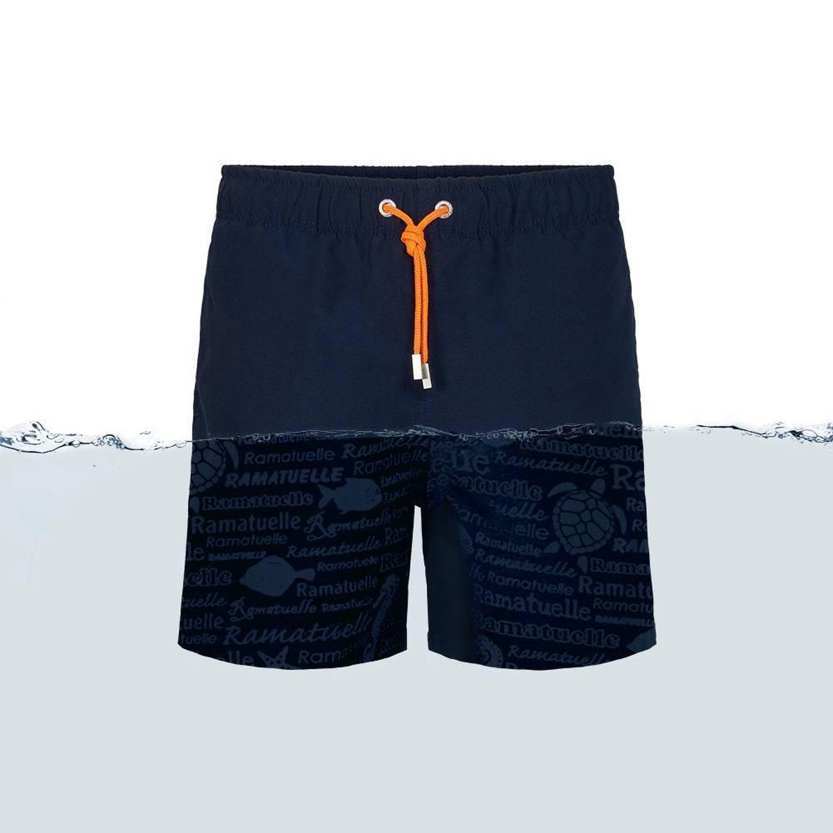 Ramatuelle Zwembroek Jongens - Magic print Zwembroek   - Print wordt zichtbaar zodra de stof nat wordt. - Maat 152 - Kleur  Blauw / Navy