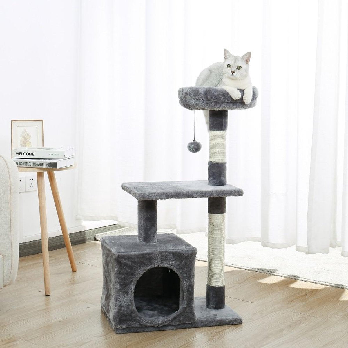 Baymate H228cm Huisdier Krabpaal Speelgoed Condo Kat Klimmen Toren multi-layer Met Hangmat Kat Huis Meubels Krassen Massief houten Post voor Kat AMT0044GY