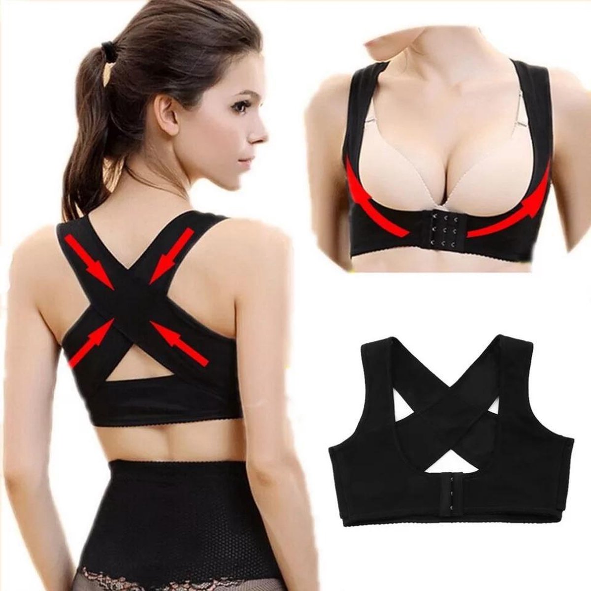 LOUZIR Dames Rugband - Rugbrace - maat XL - Zwart