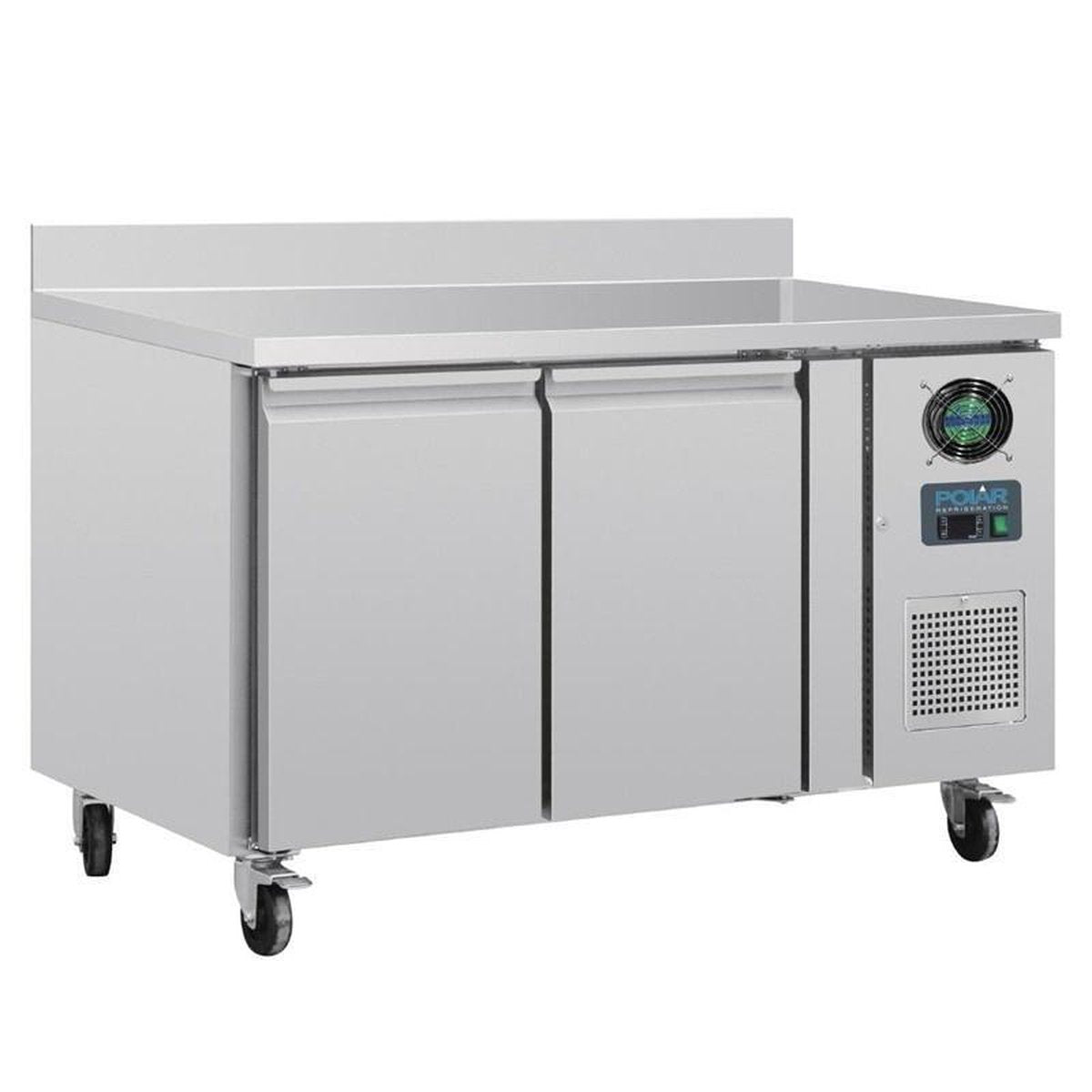 Polar 2-deurs werkbank met vriezer en achteropstand 282ltr