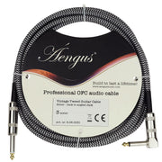 Áengus Silver Tweed Gitaarkabel - instrumentkabel 3 meter - 6.35mm mono jack plug haaks/recht - zilv