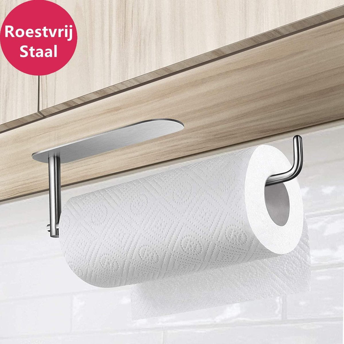 LIXINN® Keukenrolhouder - Keukenpapier houder - Keukenaccessoires - Keuken - Keukenpapier - Roestvrij staal - Zelfklevend - Zonder boren - Zilver