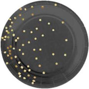 Kartonnen Bordjes zwart met stippen 18cm 10st - Wegwerp borden - Feest/verjaardag/BBQ borden / Gebak bordjes maat