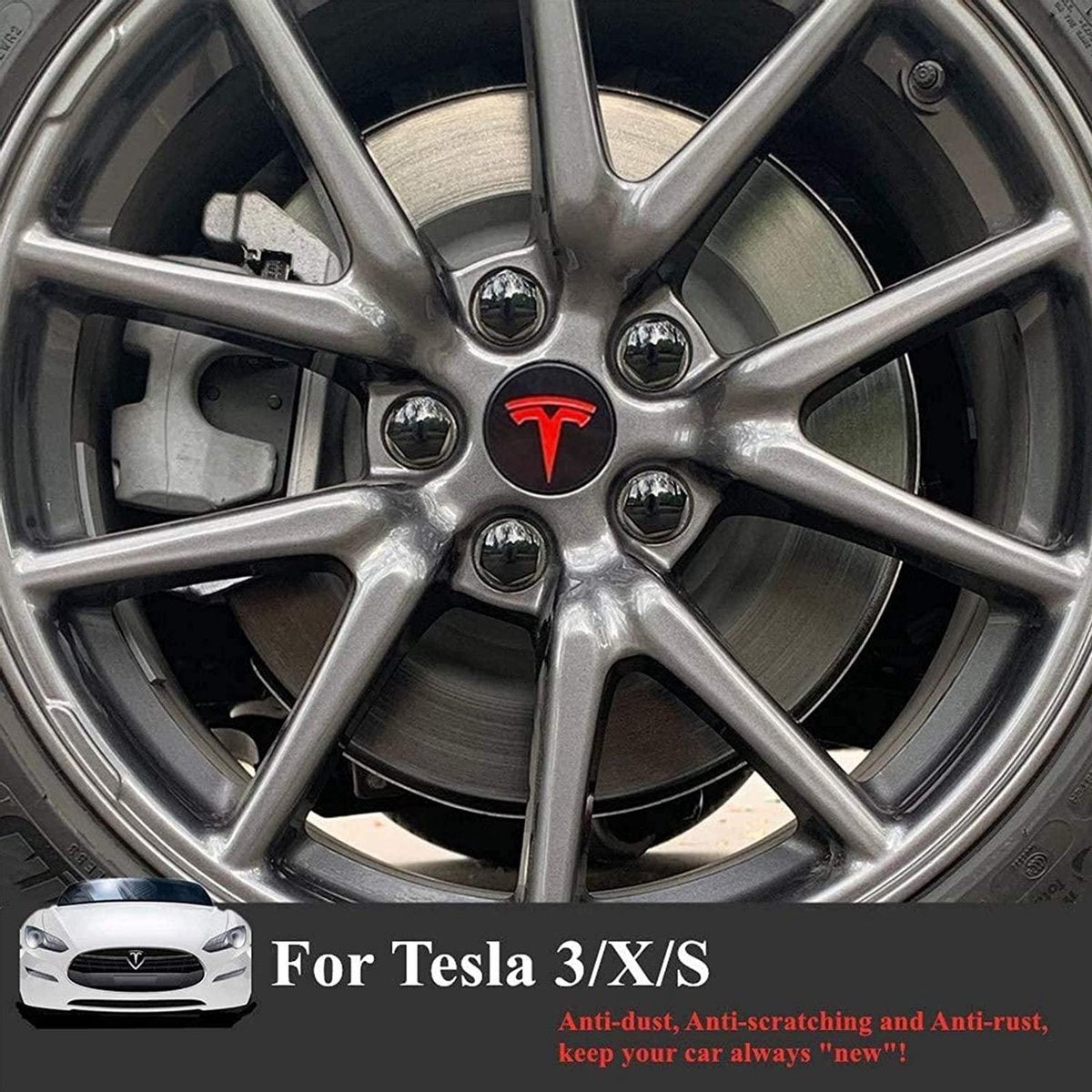 BMZX Tesla Model 3 Model Y Model S Model X wielnaafdoppen naafdop set 4 stuks naafdoppen set en 20 stuks wielmoer covers (rood)