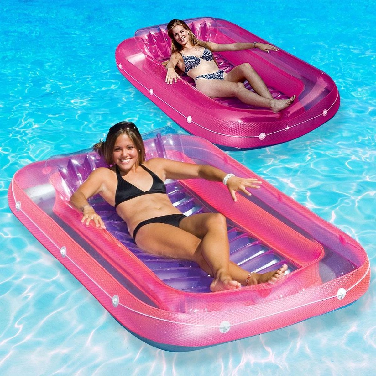 Zwembad luchtbed tanning lounge om te bruinen op het water