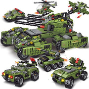 Brickzz | 6 in 1 Battle Tanks - Leger voertuigen - Defensie tank - Army vehicle - Military vehicle - Oorlogsvoertuigen - Helikopter - Humvee - Oorlog - Kanon - Schieten - City - Geschikt voor LEGO - Compatibel met LEGO - 710 Bouwstenen