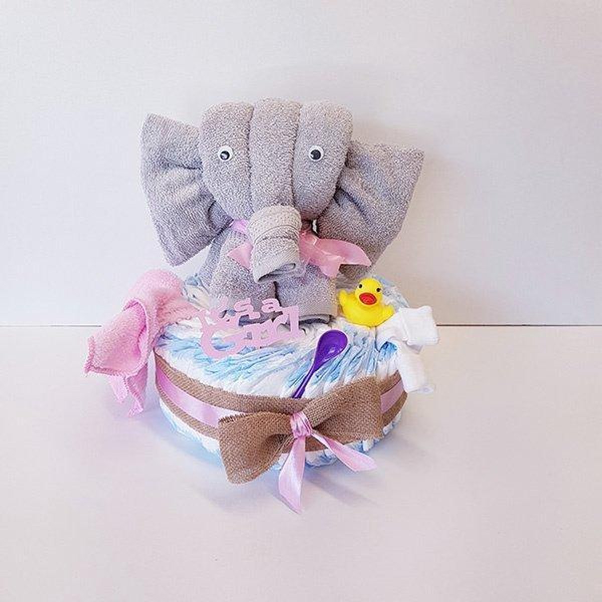 Luiertaart Olifant Roze | Kraamcadeau | Kraampakket | Baby Cadeau