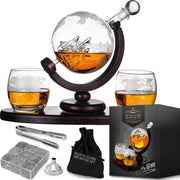 Mikamax Whiskey Globe Decanter Set Deluxe –  Luxe uitvoering - Incl. 2 glazen en whiskey stones – 900ML