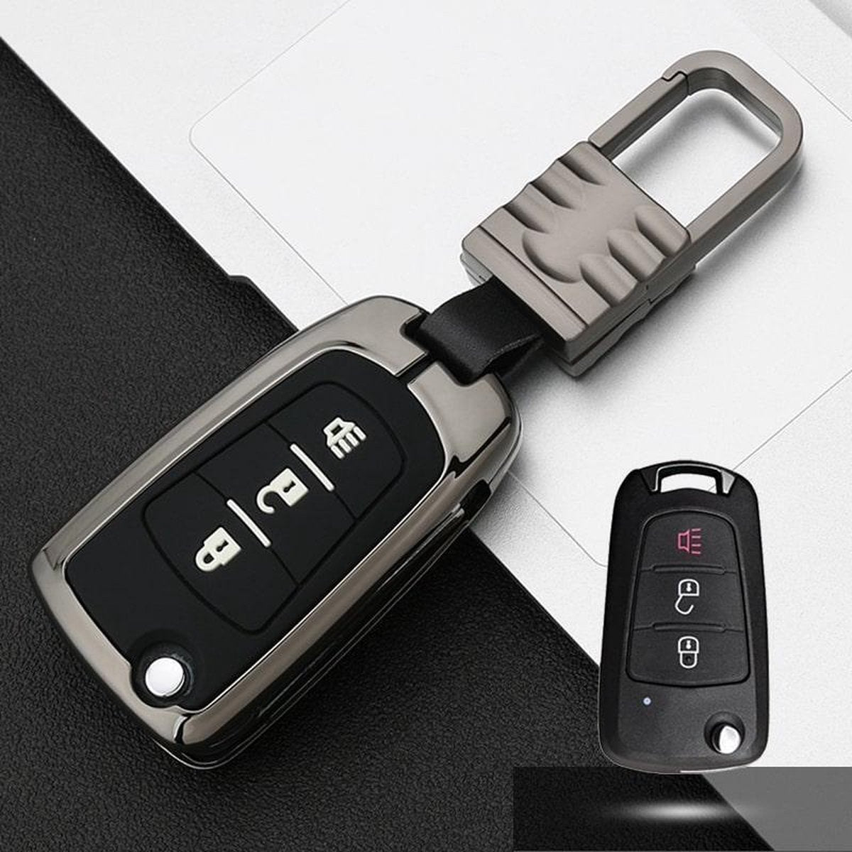 Auto Lichtgevende All-inclusive Zinklegering Sleutel Beschermhoes Sleutel Shell voor Grote Muur Vouwen 3-knops (Gun Metal)