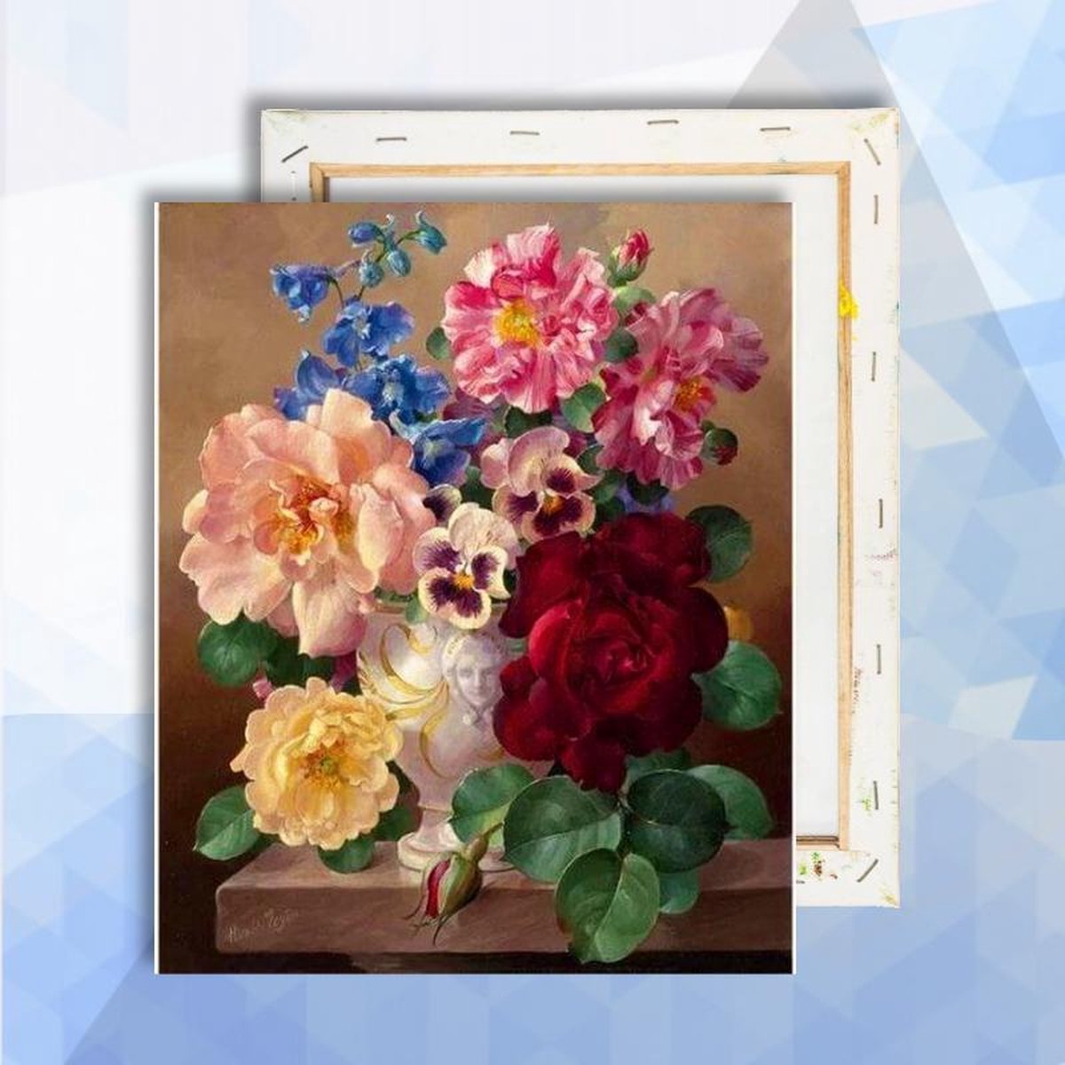 Schilderen op nummer pakket rozen en viooltjes vaas - 40 x 50 cm - met frame