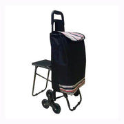 Trolley voor Boodschappen met Zitje – Stevige Opvouwbare Boodschappentrolley Handige Traploper met 6 Wielen – Ruime Trolley Wagen / Tas met Handig Stoeltje – Zwart