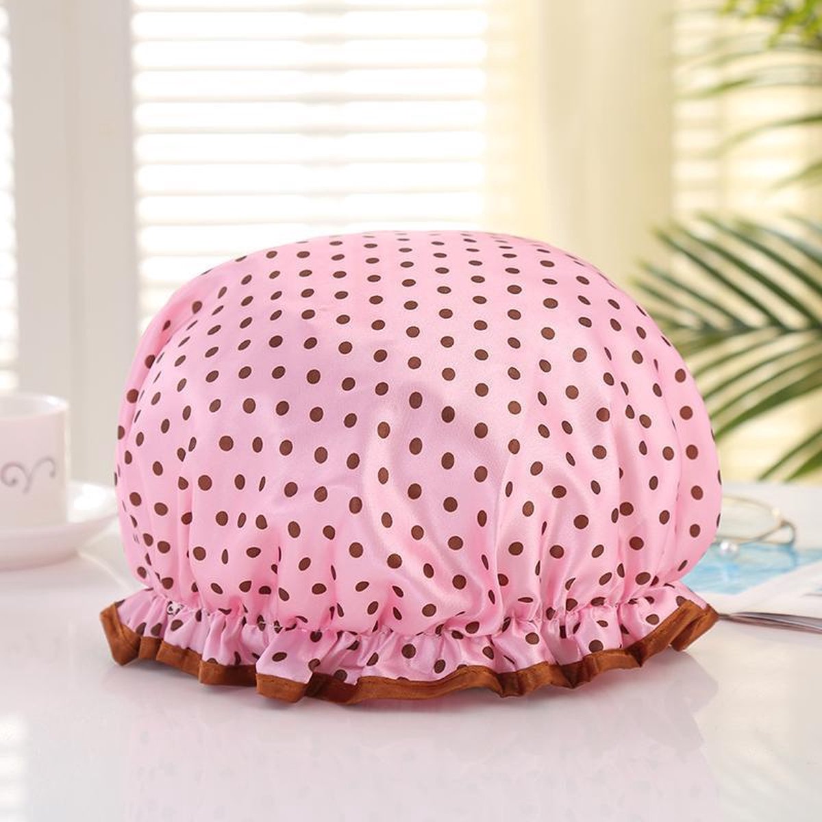 Afabs® Douchemuts / Shower cap / Douchekapje / Douchecap - Roze met stippen