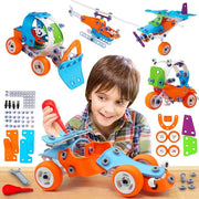Build & Play Educatief Speelgoed - WithGoods® 5 in 1 Bouwpakket Voor Kinderen -  Speelgoed Gereedschap - Constructiespeelgoed - STEM Speelgoed - Incl Bouwboekje - 132 Bouwstenen
