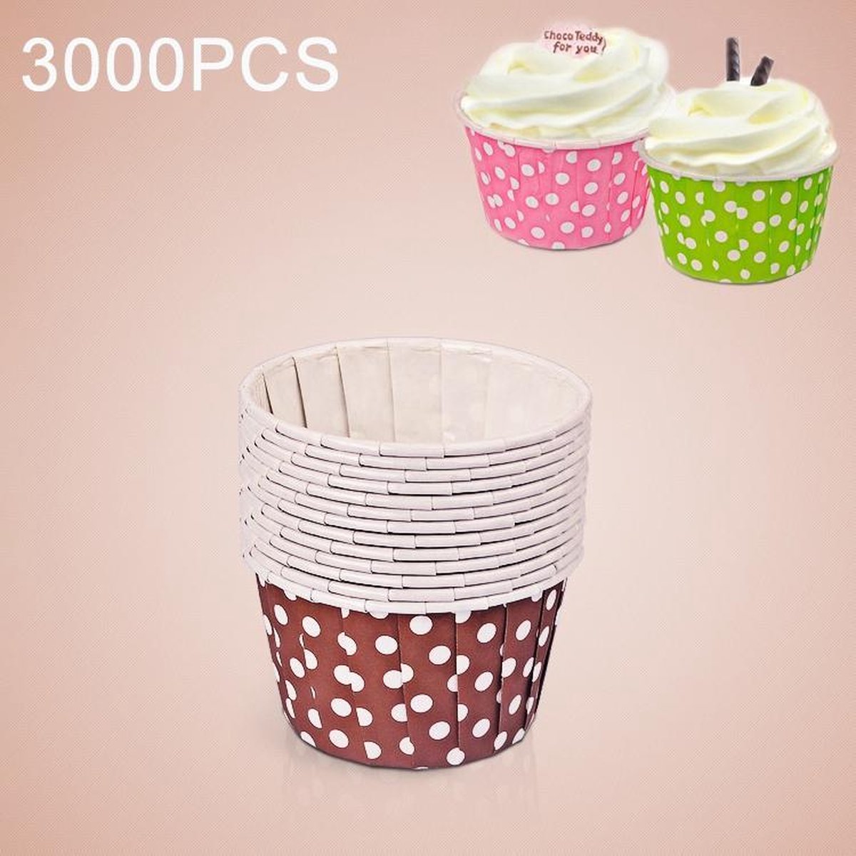 3000 STKS Dot patroon ronde laminering Cake Cup vormpjes Chocolade Cupcake Liner bakken Cup