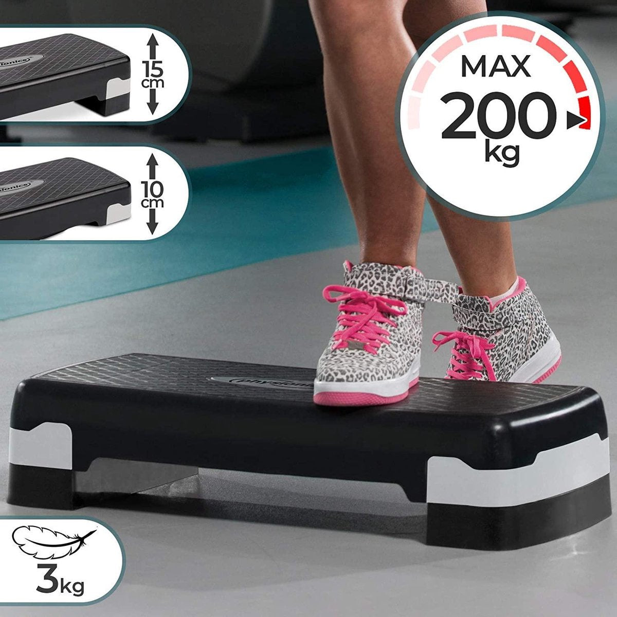 Aerobic stepboard - Fitness stepboard - Stepbench - Cardiotraining - Stepbank - Antislip - Rubber - Zwart - Grijs