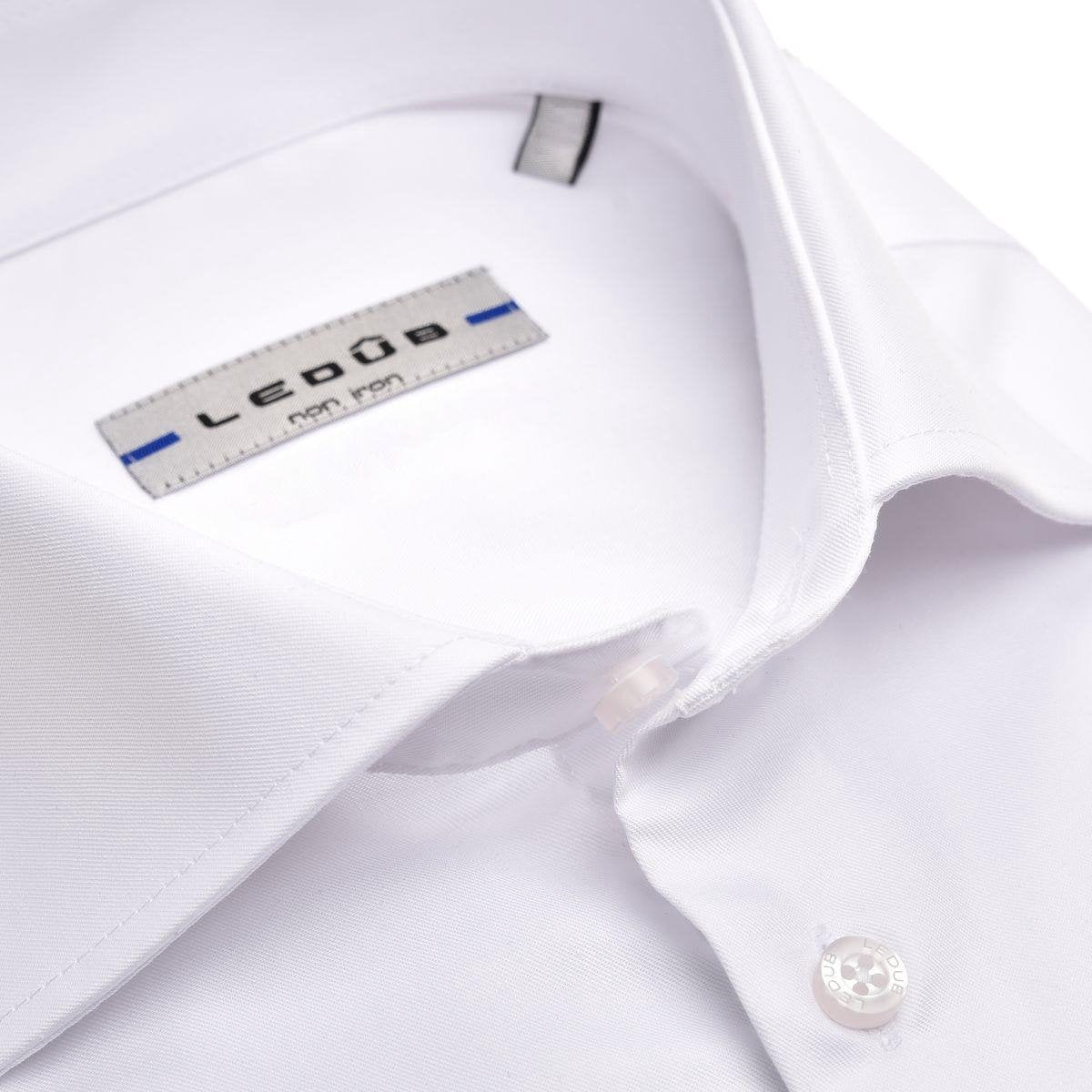 Ledub Modern Fit overhemd - wit twill - Strijkvrij - Boordmaat: 47