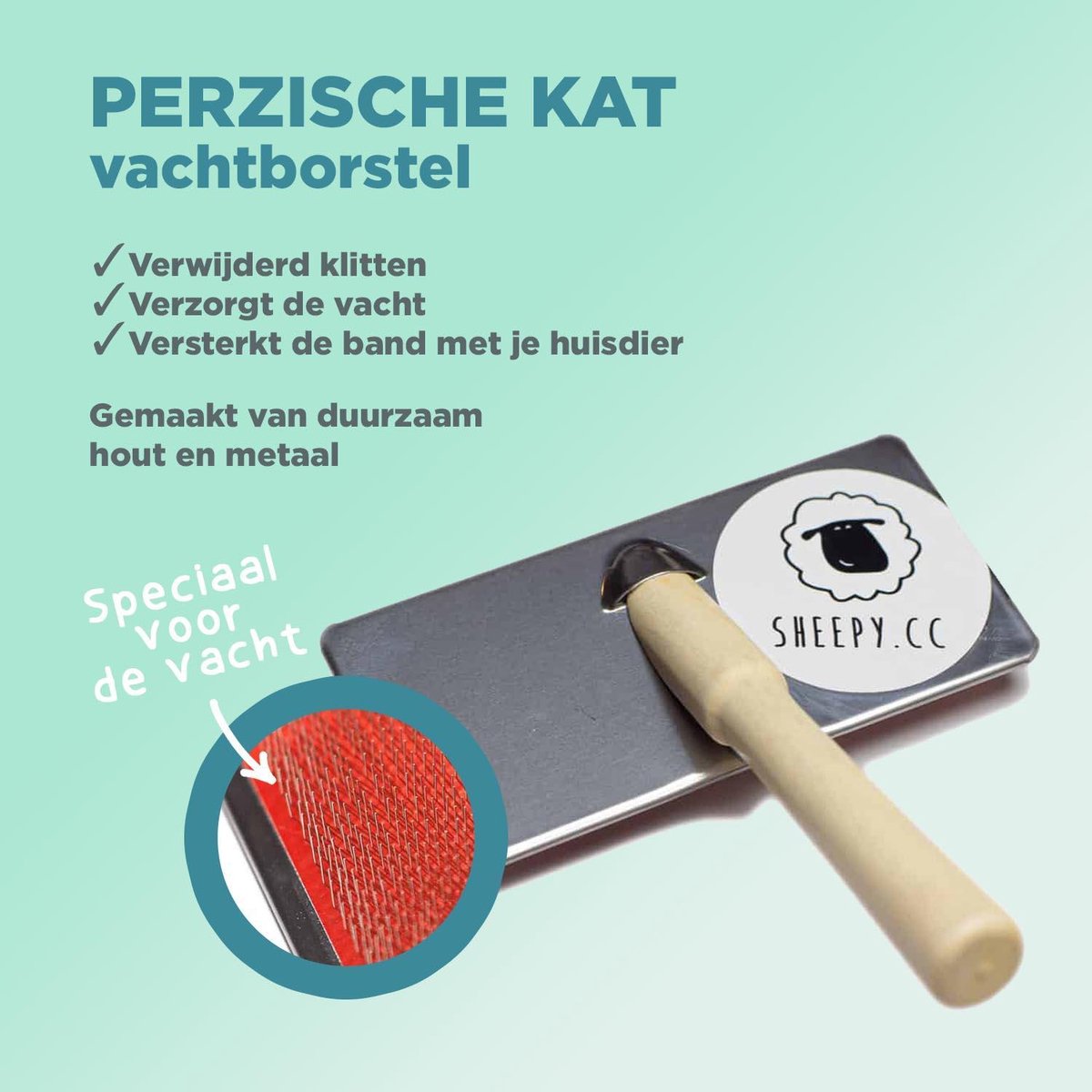 Borstel Perzische kat - Handzaam - Sterk - Duurzaam hout en metaal - Maakt de vacht van je Perzische kat weer klit- en viltvrij - kattenvacht borstel