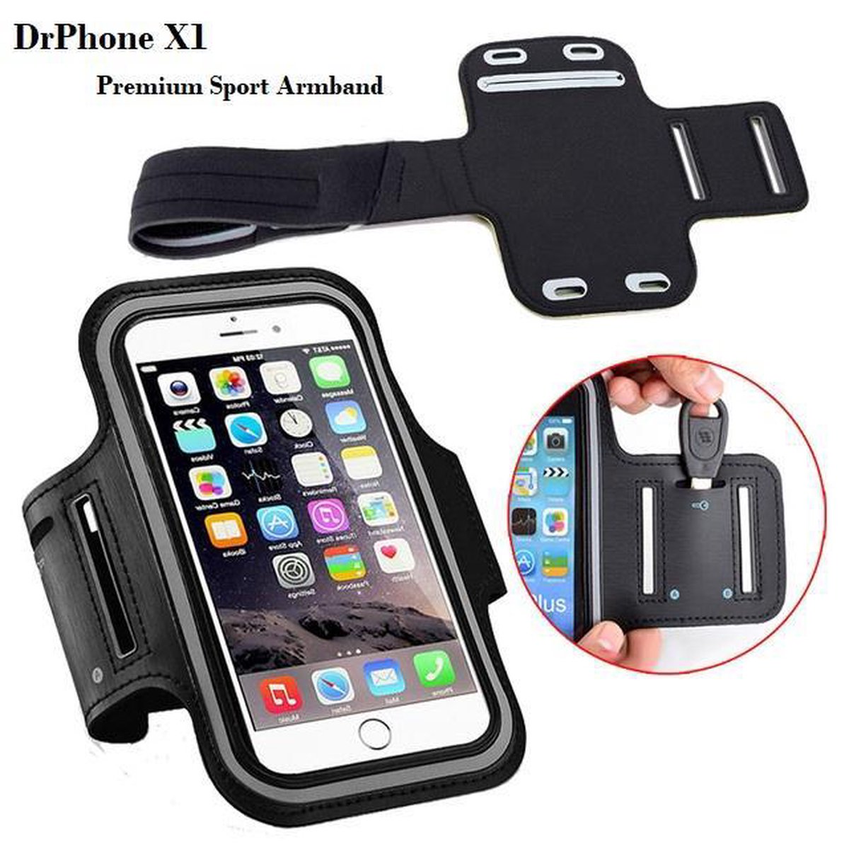 DrPhone X1 - Reflecterende Sportarmband - Premium Hardloop Band voor elke Sport - Waterafstotend - Comfortabel - Verstelbaar - Oordoppen - Sleutel - Geschikt iPhone 11 Pro / iPhone 11
