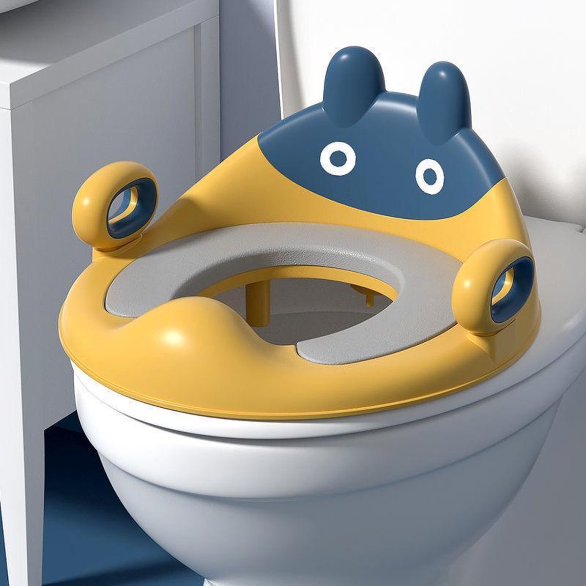 Schattige Konijntje Luxe WC Verkleiner met Zacht PU Zitkussen - Toiletverkleiner voor jongens en meisjes - Geel & Blauw