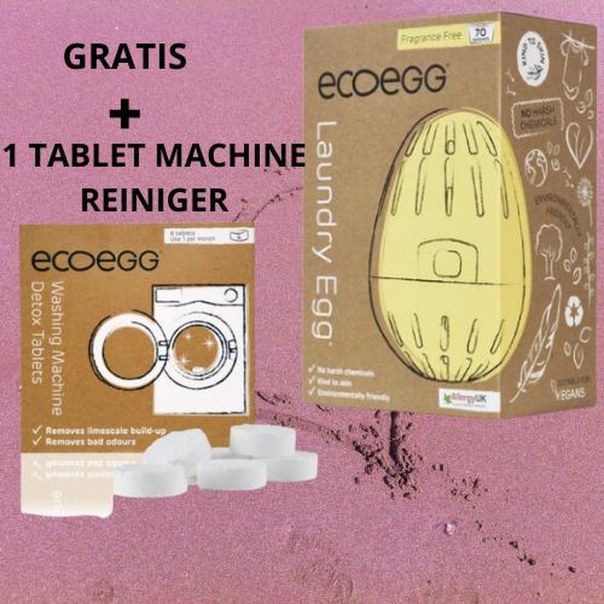 Eco egg - Eco Wasbol - Parfum vrij - 70 wasbeurten wasbol - Vegan  - GRATIS 1 tablet Eco egg machine reiniger