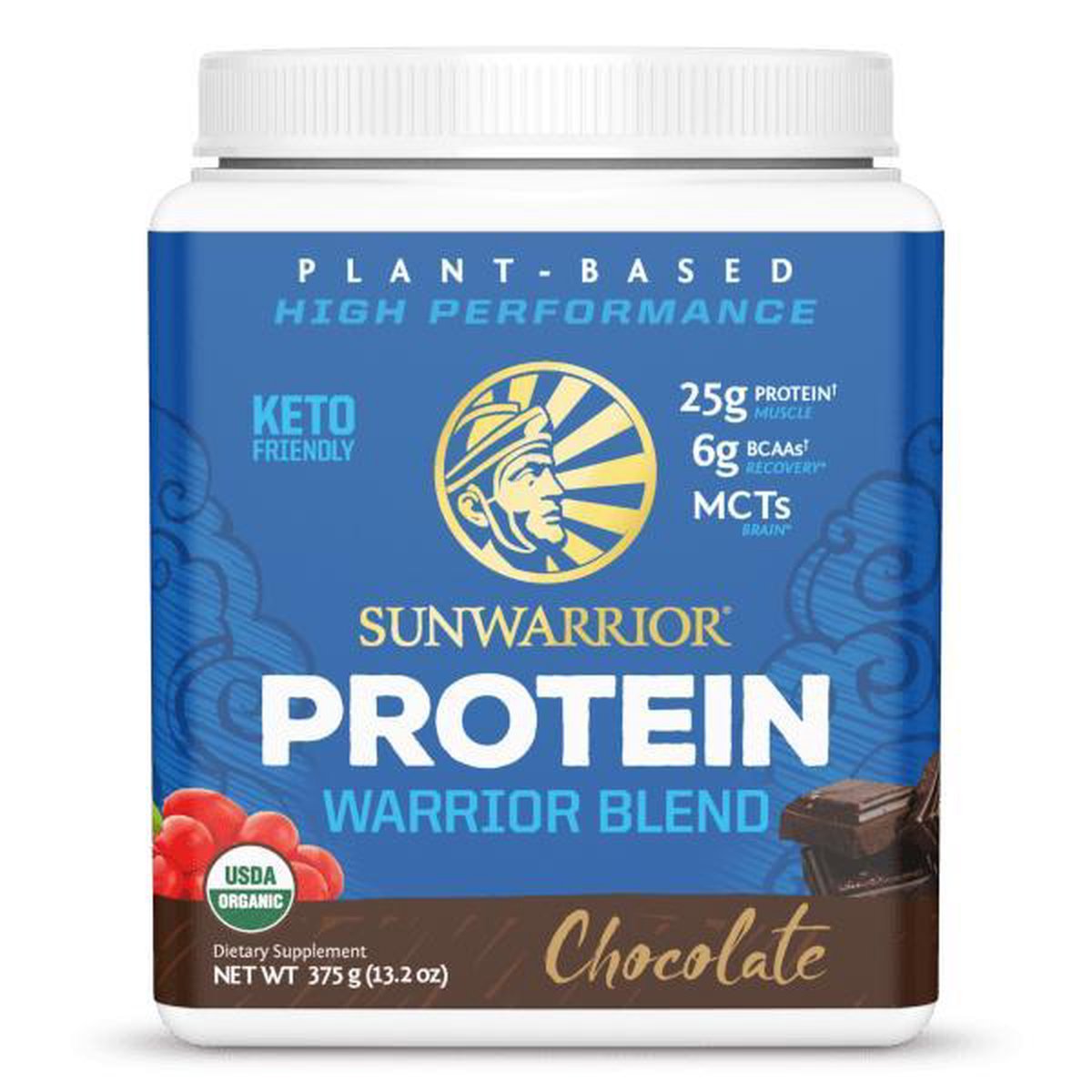 Sunwarrior Warrio Blend Bio - Proteïne Voeding / Eiwitten - Chocolade - 375 Gram - 1 Pot