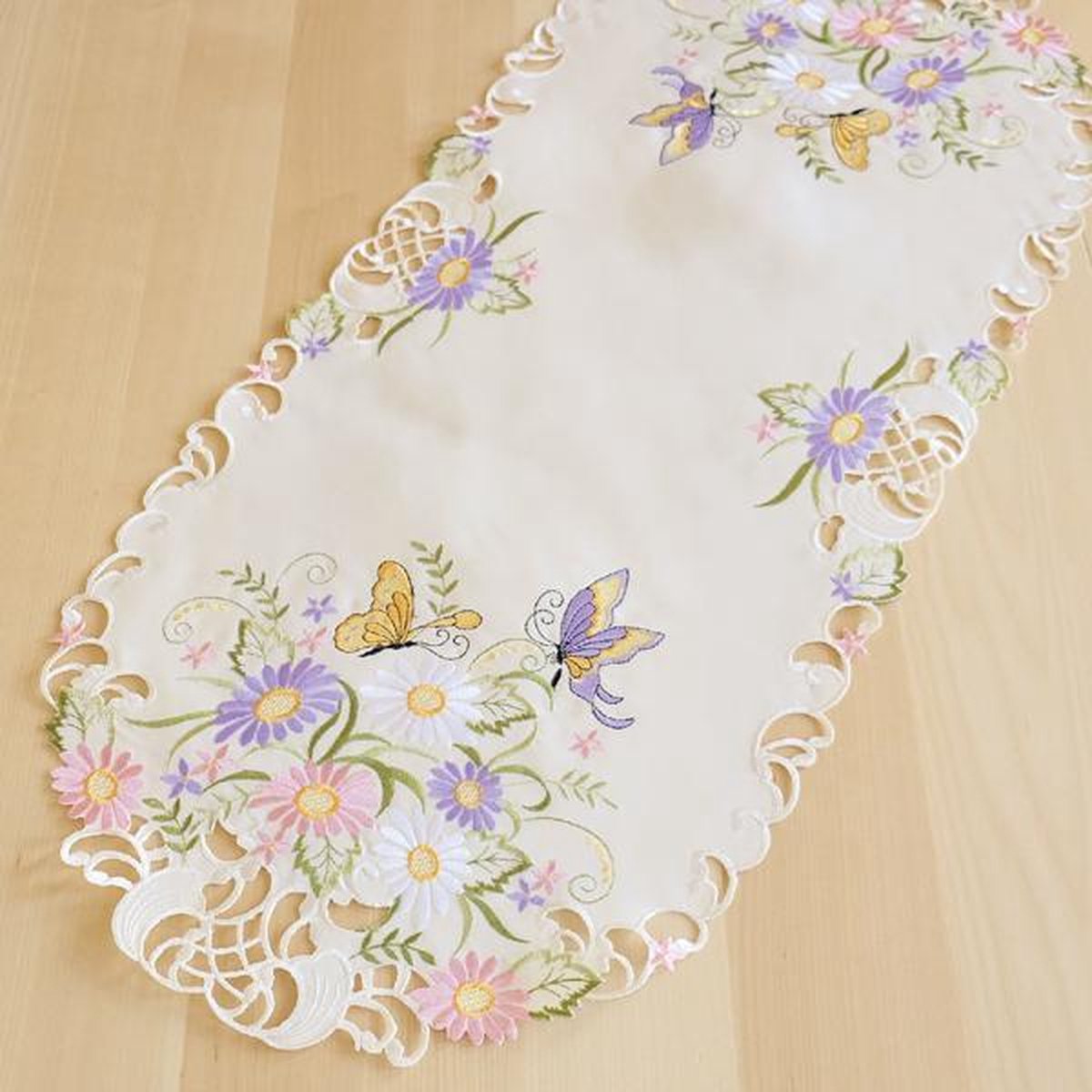 Tafelkleed serie - Vlinders en bloemen - Loper 90 cm