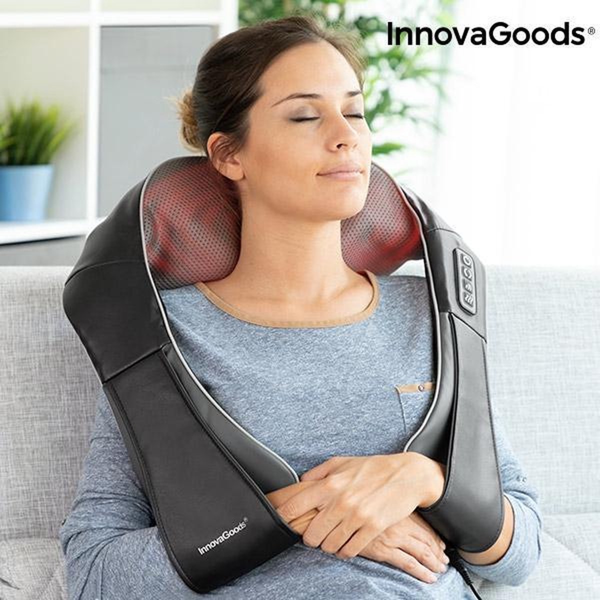 Innovagoods - Shiatsu pro massagekussen voor heel het lichaam  -  8 Roterende Ballen met Warmte Functie/infrarood  en  een autostekker inbegrepen
