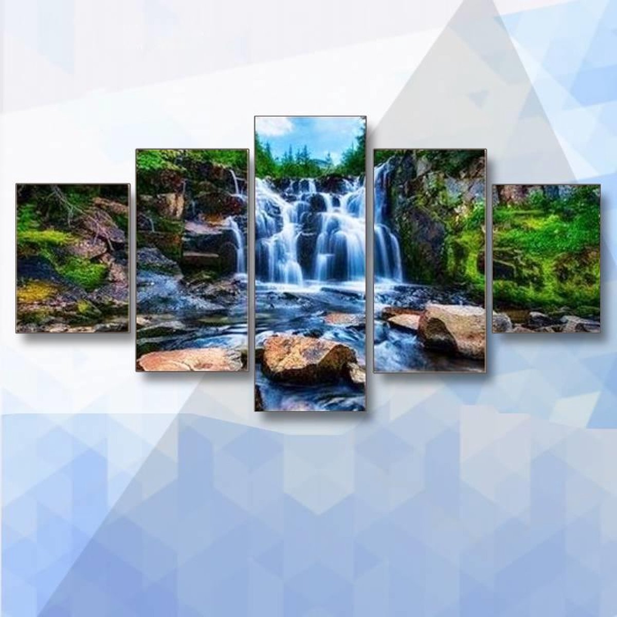 Diamond Painting Pakket Waterval in Bos 5-luik - vierkante steentjes