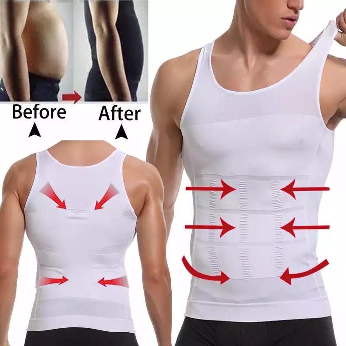 Corrigerend Hemd Mannen -Houding correctie hemd/shirt - Body Buik Shapewear Shirt -  Slim Waist Shaper - Figuurcorrigerend Correctie Ondershirt - Postuur Corrector . Maat M