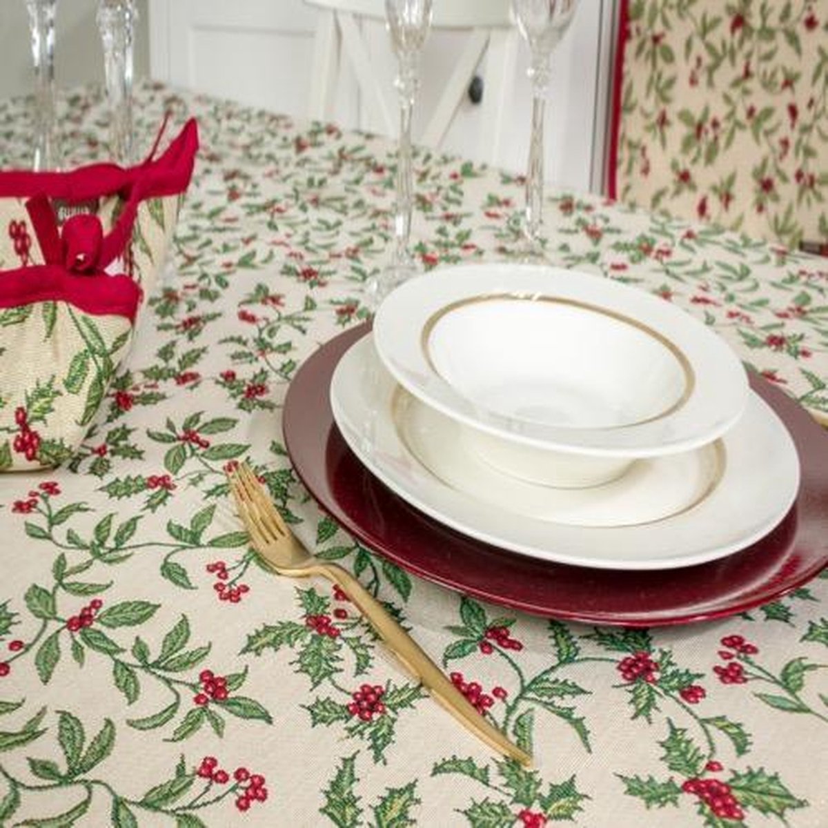 Placemat - luxe gobelinstof - Christmas Berries - All over - Kerst - 45x40 cm