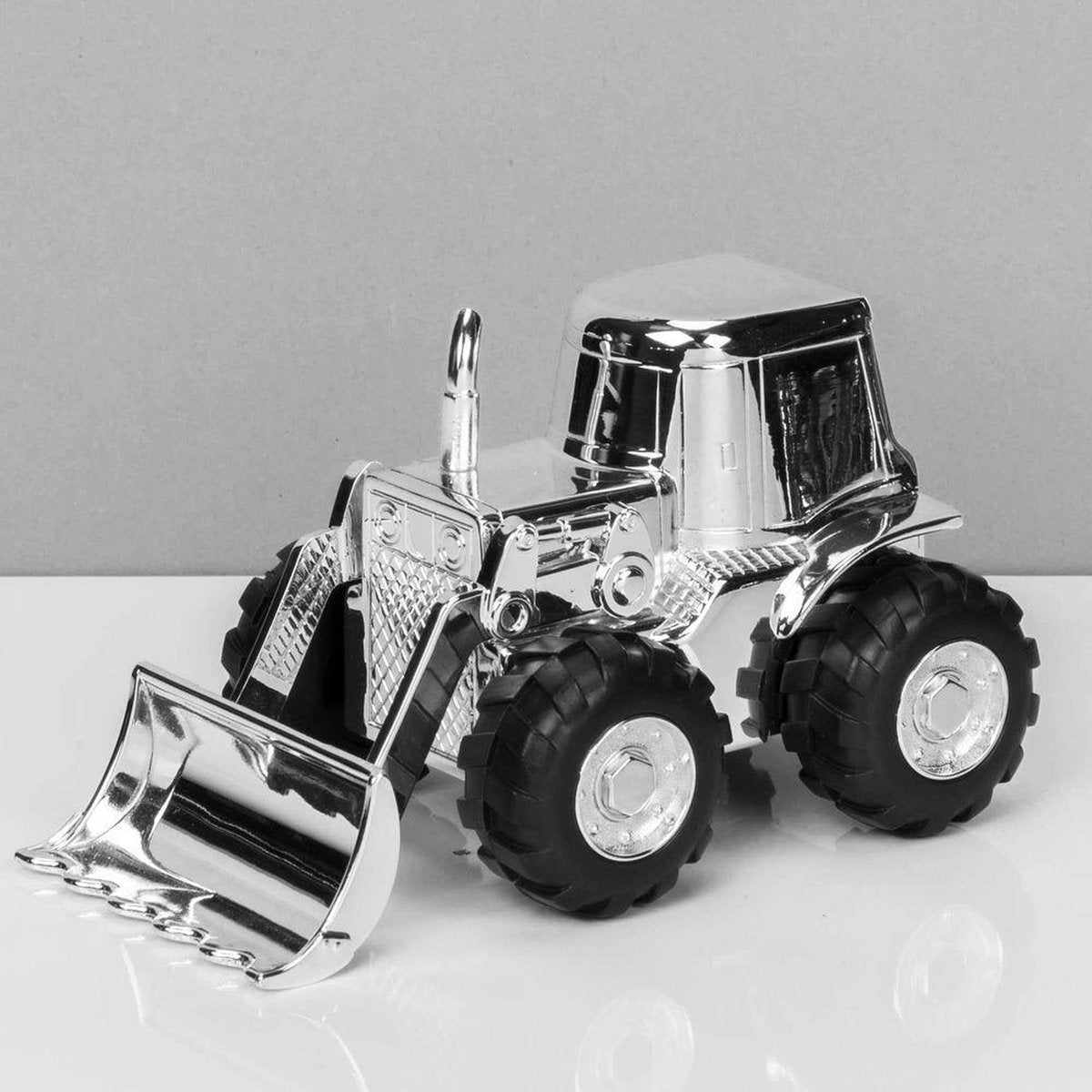 verzilverde spaarpot tractor / graafmachine