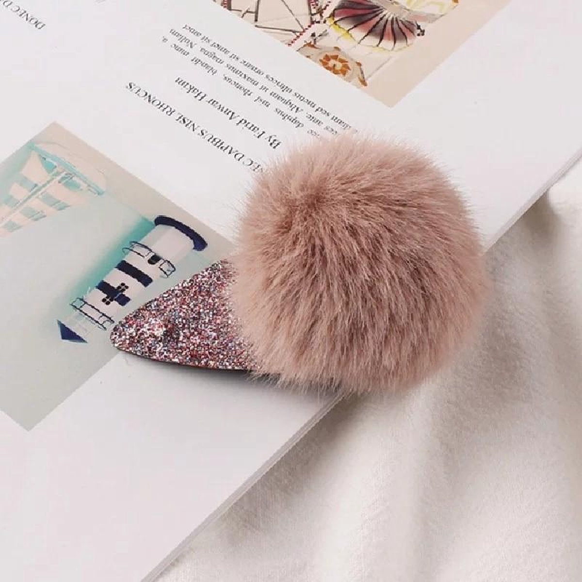 Haarband Meisjes | Baby haar accessoires| Pompom Haarclip | Glitters | Khaki | Meisjes haar accessoires