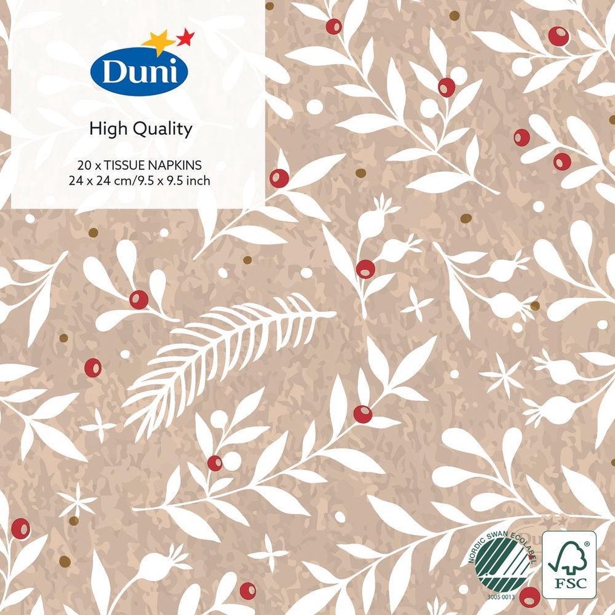 Duni Servetten Xmas Berries 3-laags 24 X 24 Cm Beige 20 Stuks