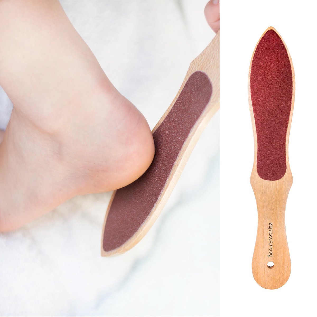 BeautyTools MUST-HAVE  Professioneel Houten Voetvijl – Eeltvijl / Voetrasp / Eeltverwijderaar voor Pedicure / Dubbelzijdig Rood  (Grove en fijne kant) - (NF-2250)