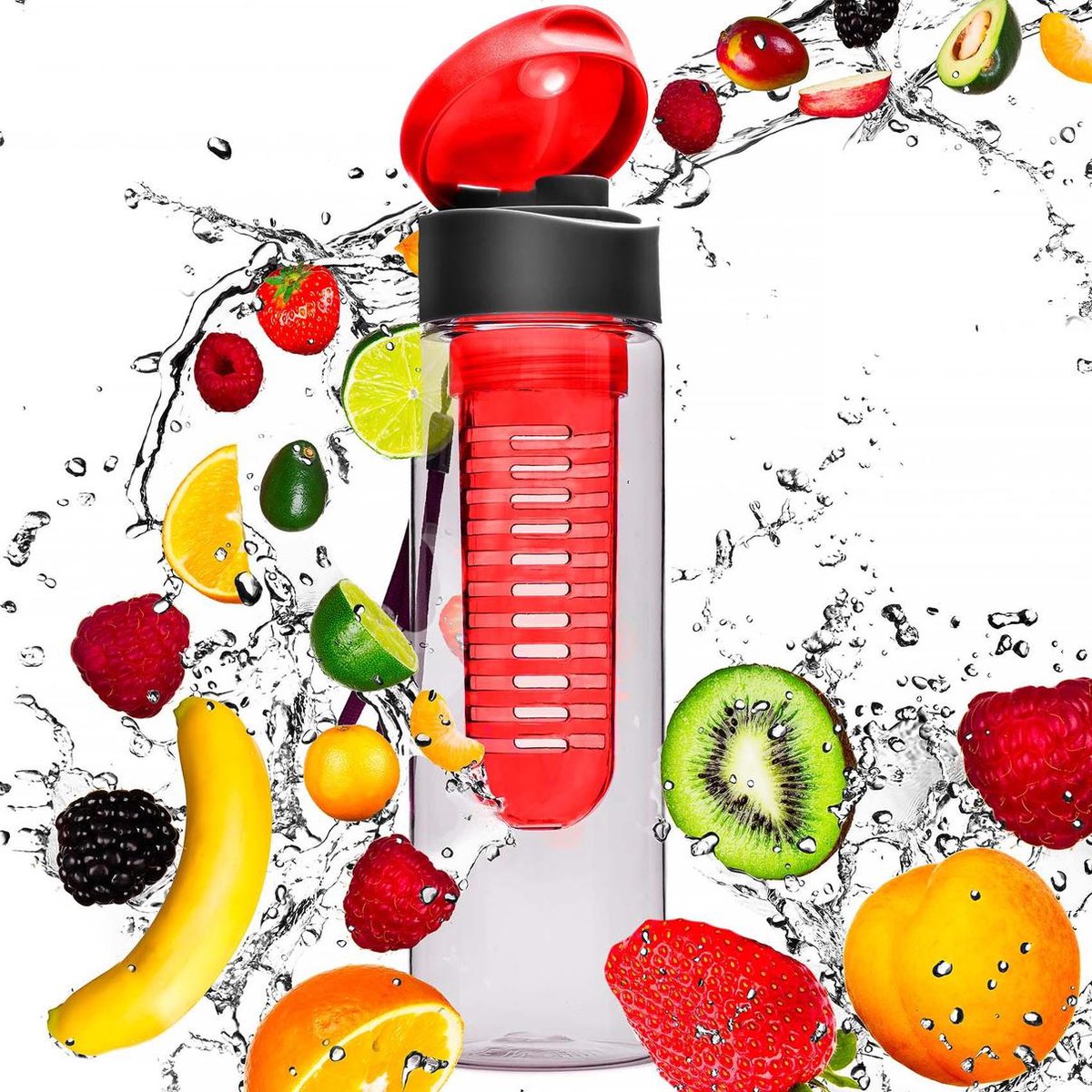 #DoYourFitness - Fruitwater fles - »FruitExplosion« - Fruit infuser voor fruitpunches / groente spritzers - 700ml - Rood