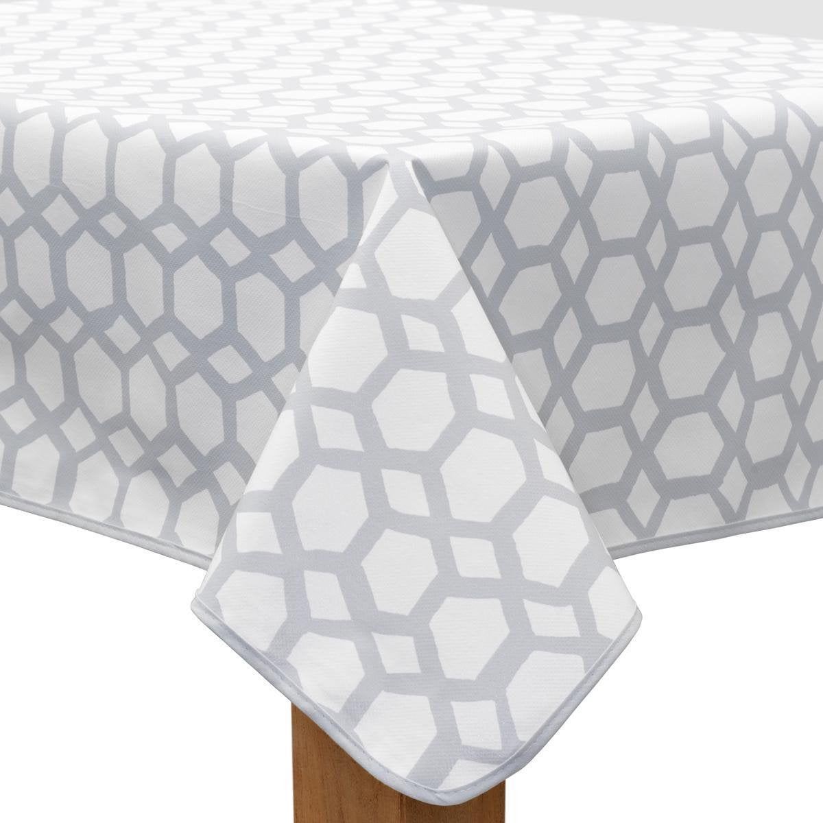 MixMamas Tafelzeil 140 x 200 cm - Hexagonal-layers-Wit/Grijs
