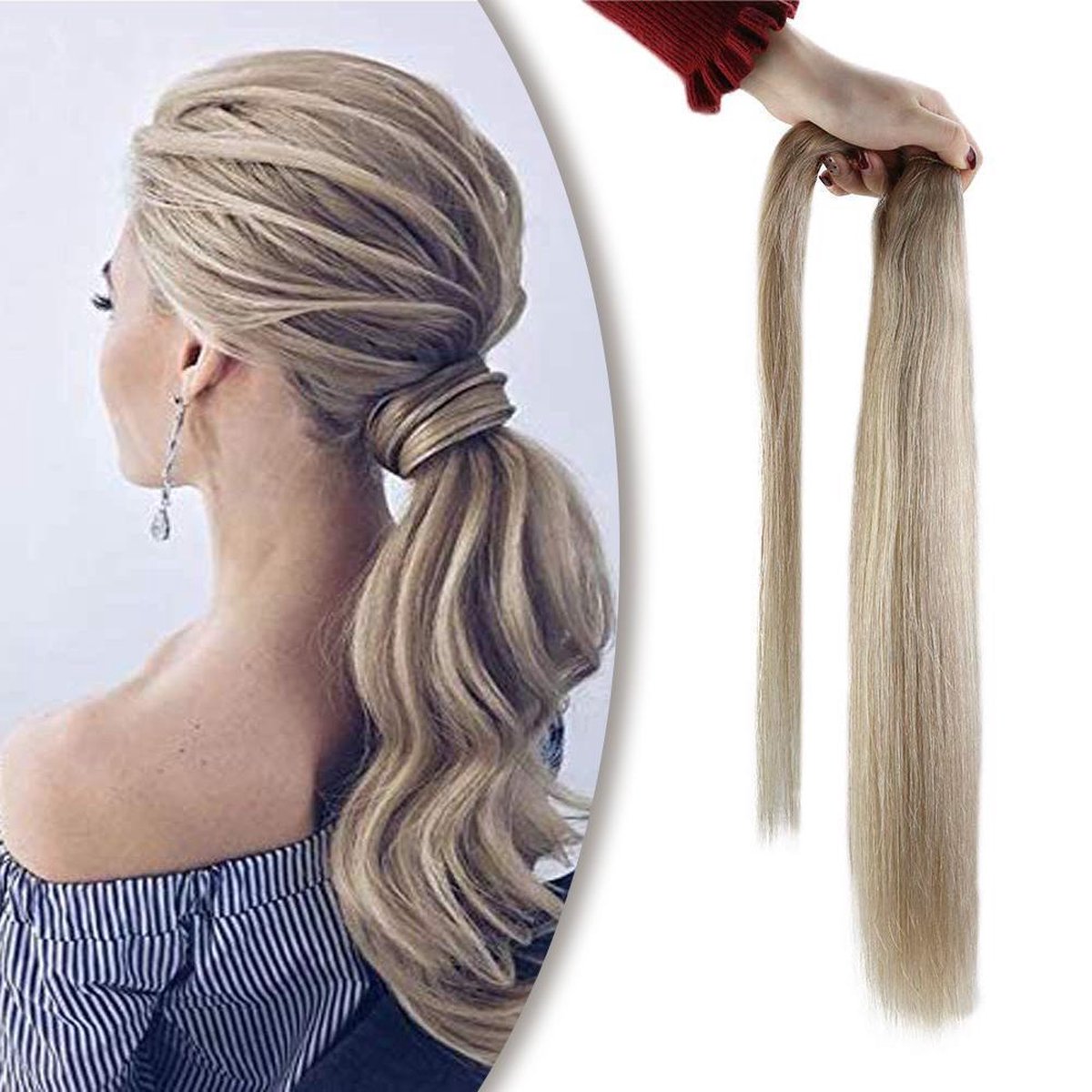Echt haar paardenstaart Blondmix 45cm ponytail 100%remy human hair